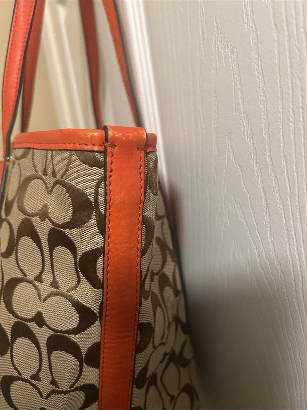Coach Beige/Brown Signature Tote with Orange Trim - Picture 9 of 13